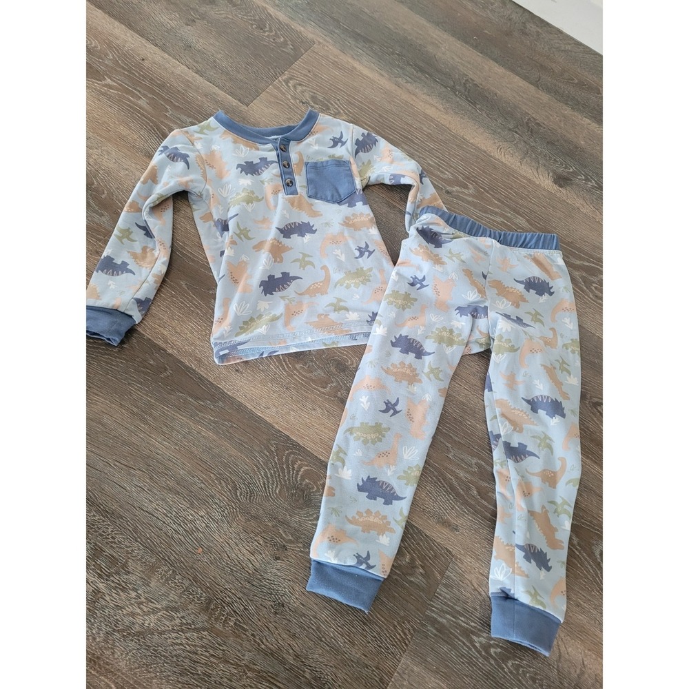 Kidtopia Sleepwear Boys 4T Blue Dinosaur Henley Top Jogger Pajama Set Soft #2